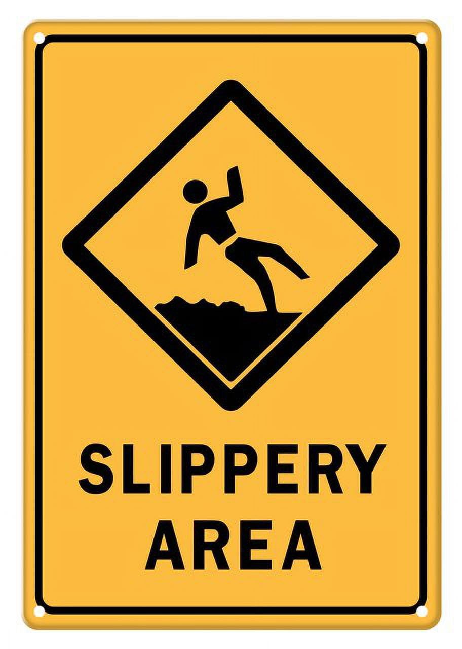 peiyeety Caution Slippery Area Aluminum Tin Sign for Home Kitchen Wall Decor 12X8Inch