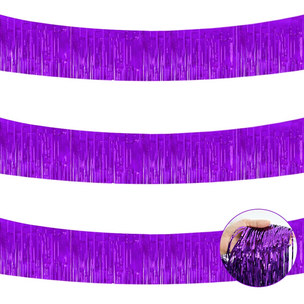 BEISHIDA Purple Fringe Garland Banner 3Pack 30ft Wall Tinsel Foil Streamers