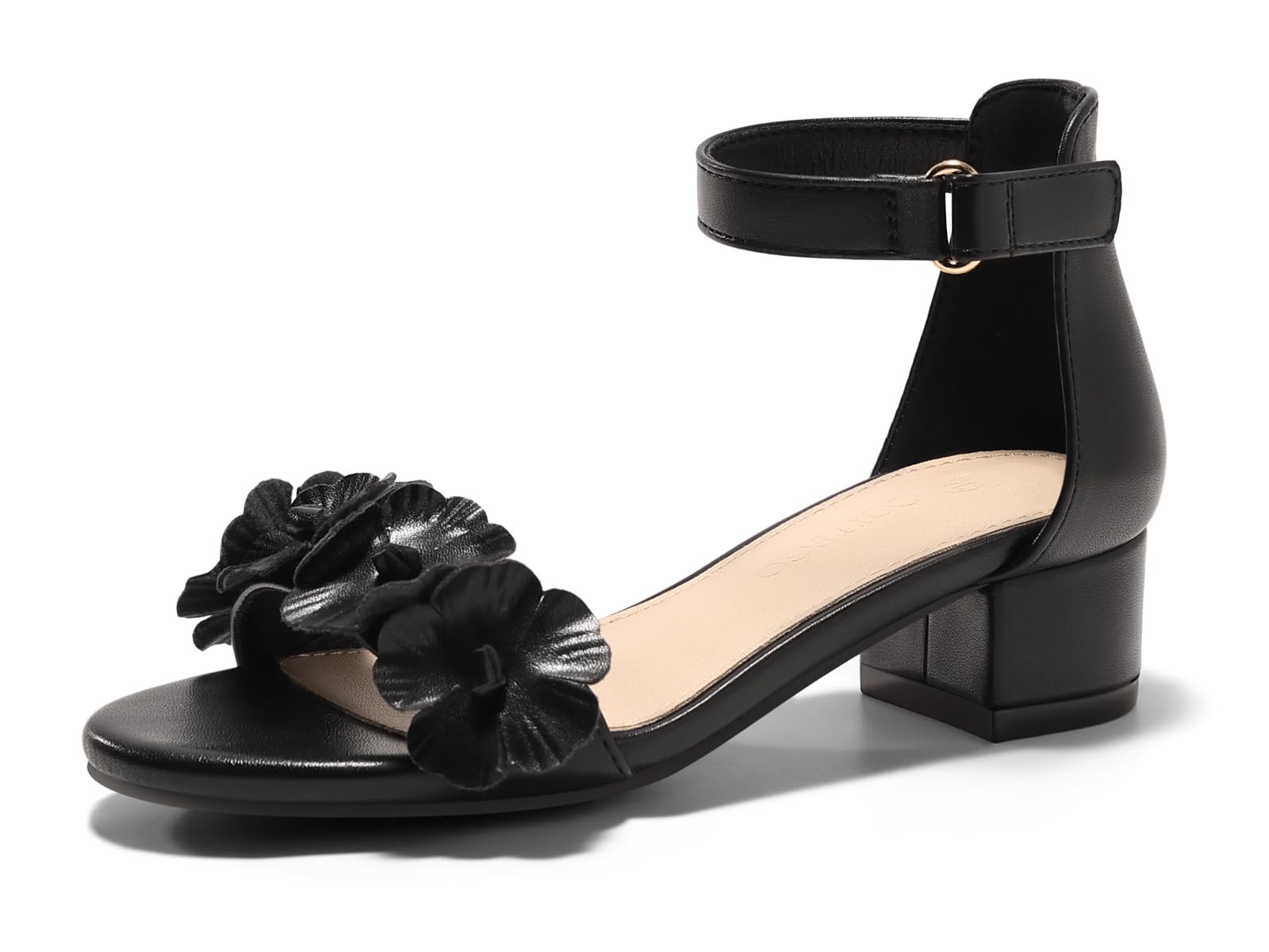 Photo 1 of Coutgo Girls Sandals Flower Chunky Low Heels Open Toe Summer Dress Shoes for Toddler Little Big Kid