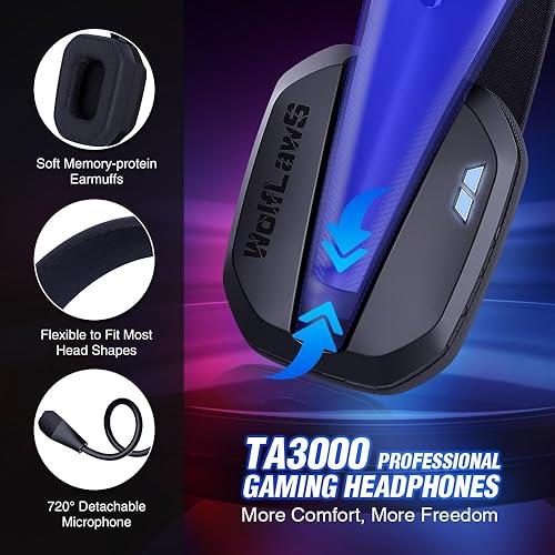 Miniatura 9 de TA3000 - Auriculares inalámbricos para juegos para PC, PS5, PS4, Switch, Mac, Bluetooth USB con micrófonos desmontables e integrados, aislamiento de