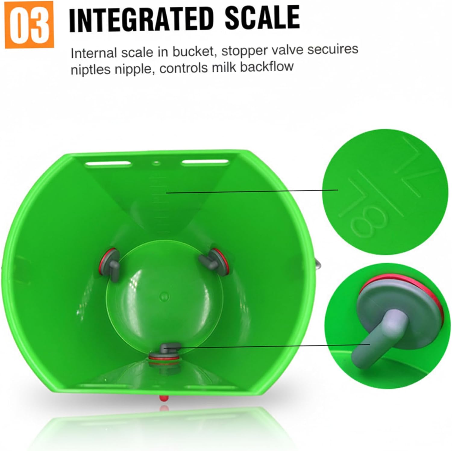 Goat Feeder Feed Bucket, 8L Large Capacity Livestock Milk Goat Feeder with Nipple, Green Sheep & Baby Bottle Bucket for Calves, Lambs, and Kids, 3 Mouth