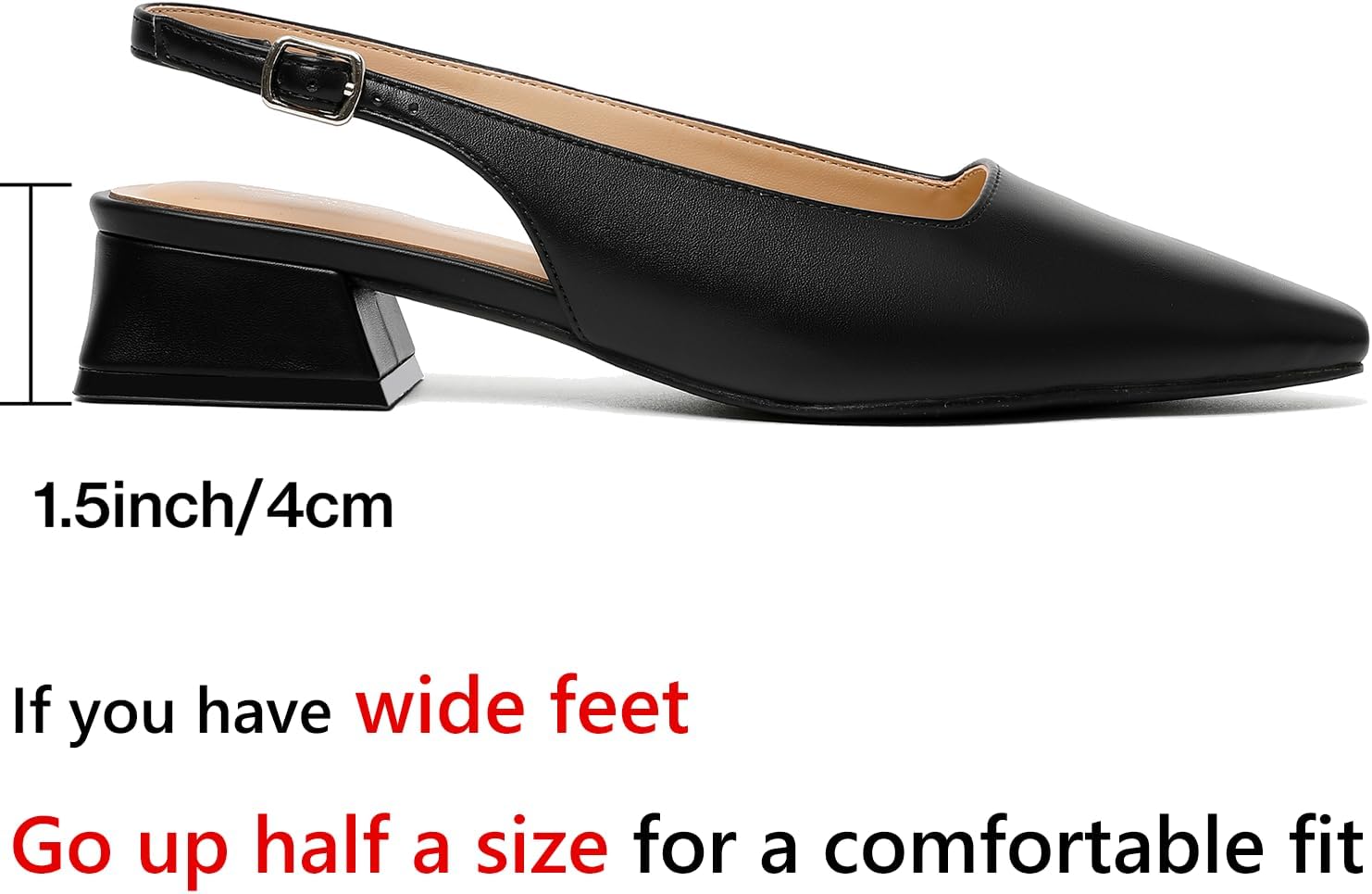 Mostrin Womens Chunky Low Heels D'Orsay Slingback Block Heel Pumps Closed Square Toe Dress Shoes for Work Office Daily Wedding - Image 4