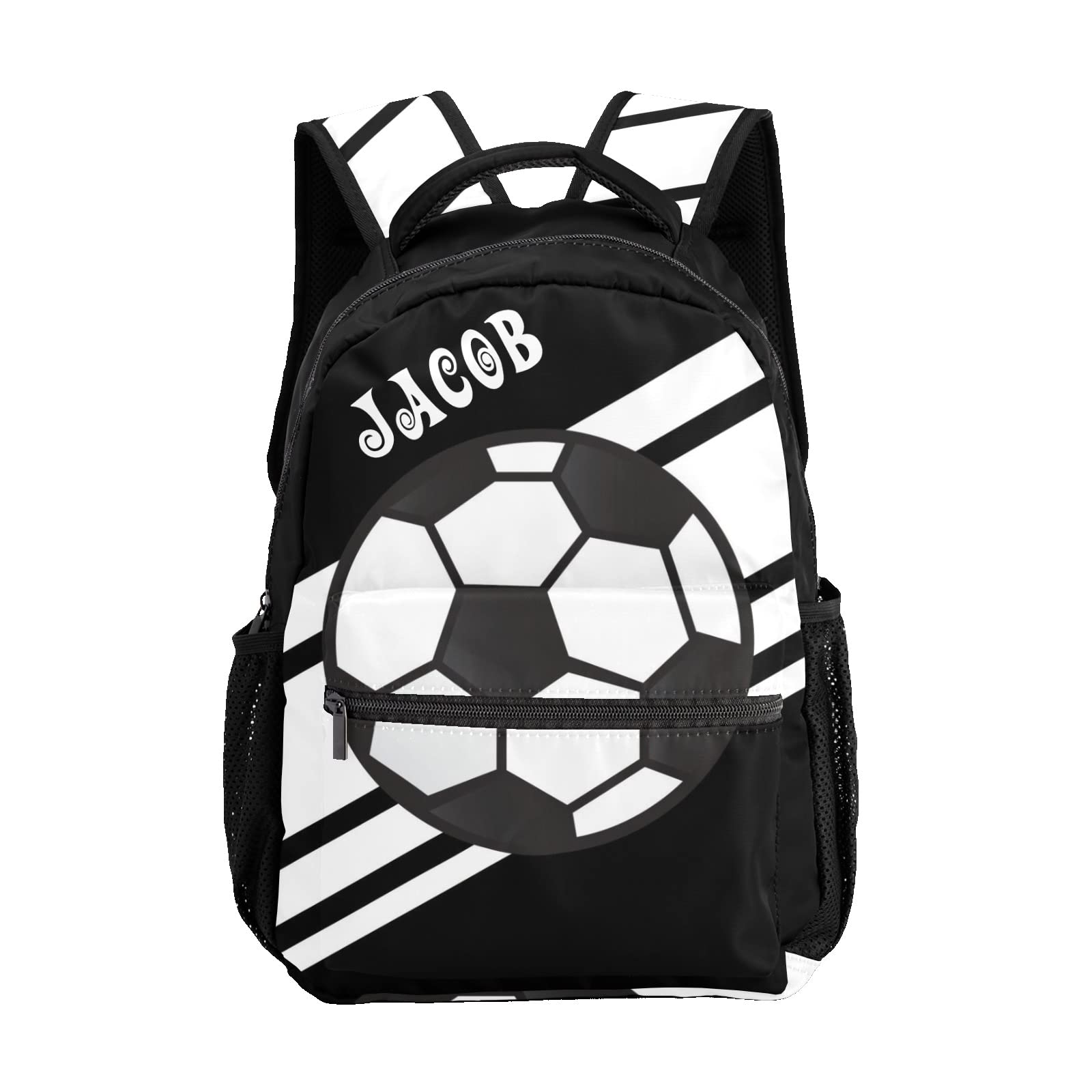 NZOOHY Soccer Sports Black Personalized Kids School Backpack Custom for Boys Girls Primary Daypack School Bookbag Travel Bag