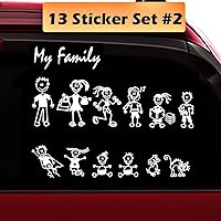 Vista 11 de TOTOMO 13 Pegatinas de Figuras de Palo para Auto de Mi Familia (Estilo #1) con Pegatina de Familia de Mascotas Perro Gato para Ventanas y Parachoques