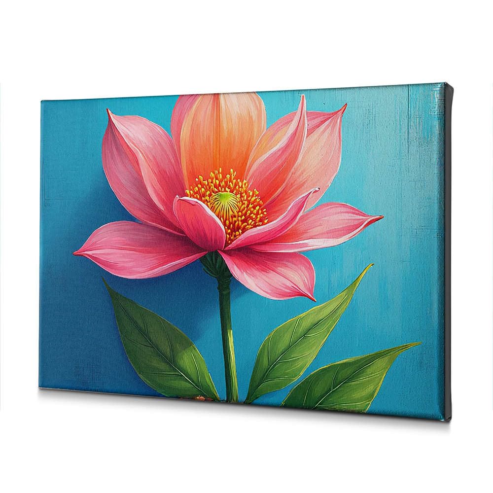 Toile fleurs roses sur fond bleu WTD 30x40cm tableau déco rustique