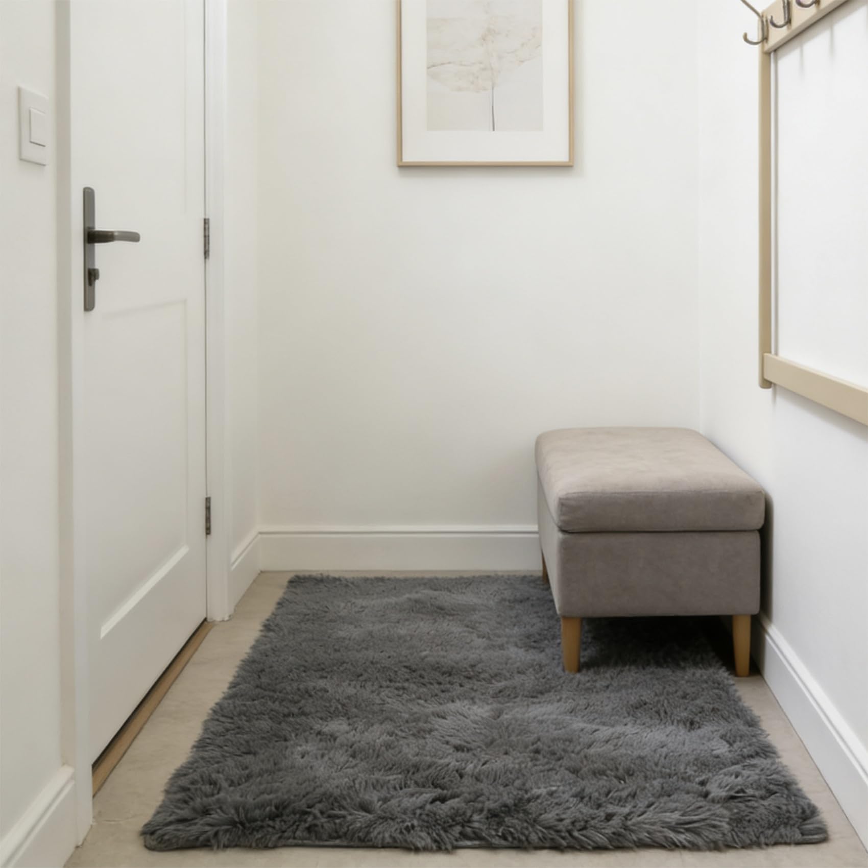 Tapis de salon doux poils longs grand format 180x170cm moderne pour chambre et cuisine