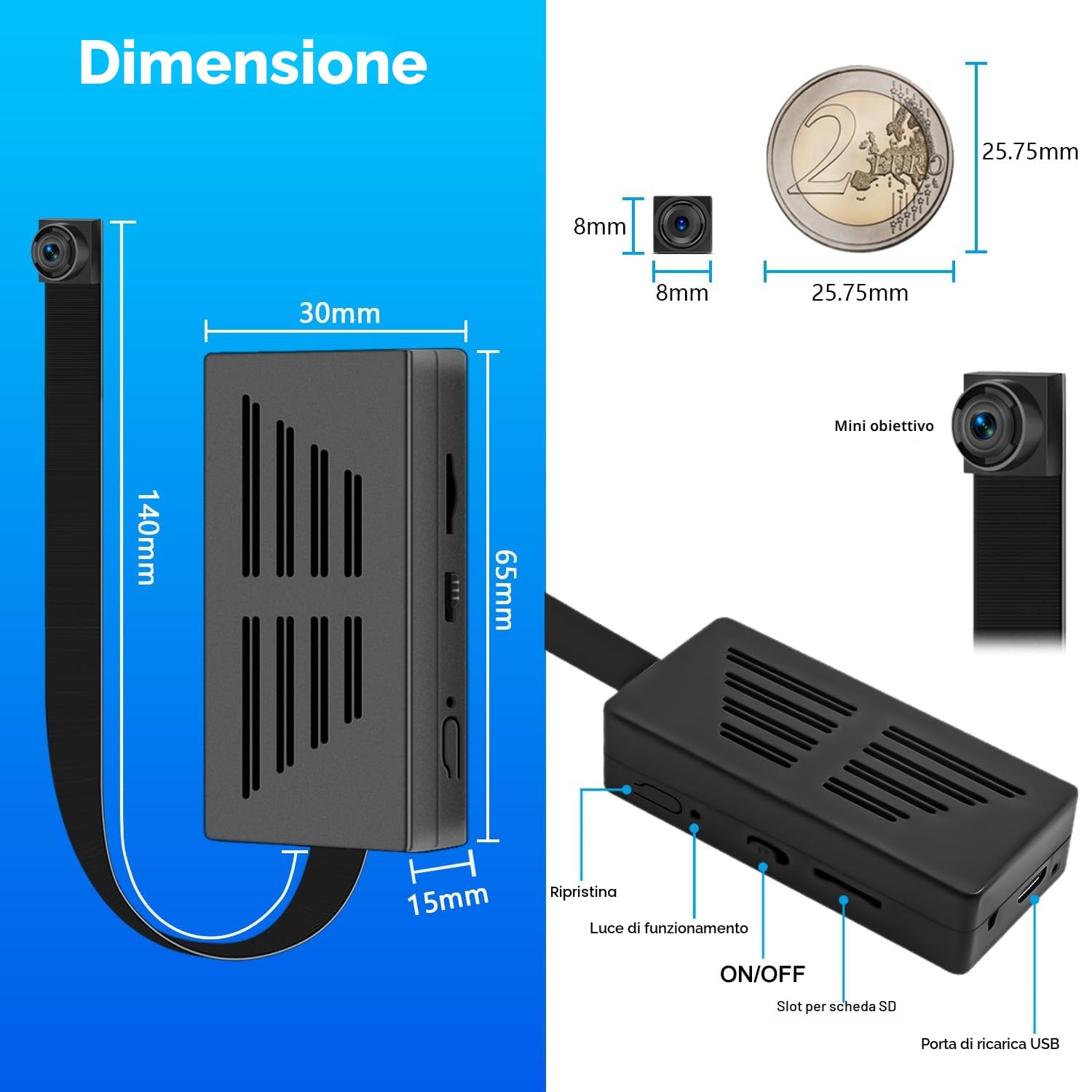 Mini Telecamera Spia Mini Fotocamera HD 1080P Telecamera Nascosta Portatile con Rilevatore di Movimento, Adatto per Monitoraggio Completo Interno ed Esterno