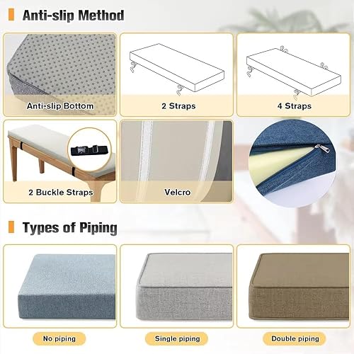 Miniatura 3 de LUXUCURE Cojín de banco personalizado para muebles de interior y exterior, cojín de asiento de ventana, cojines rectangulares o de forma irregular