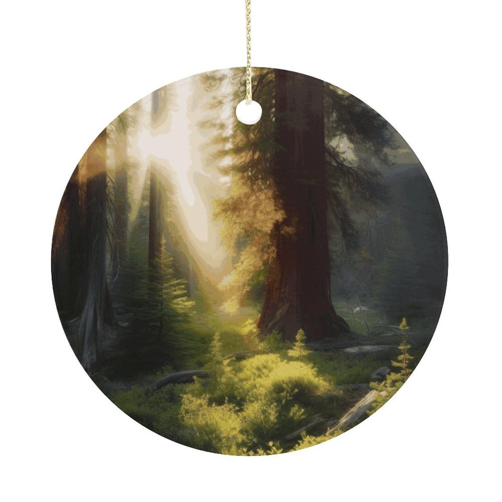 Morning Sunlight in Wilderness Christmas Ornaments Colorful Round Ceramic Ornament Christmas Hanging Decor Christmas Tree Decorations Xmas Keepsake for Women Men Xmas Holiday Party