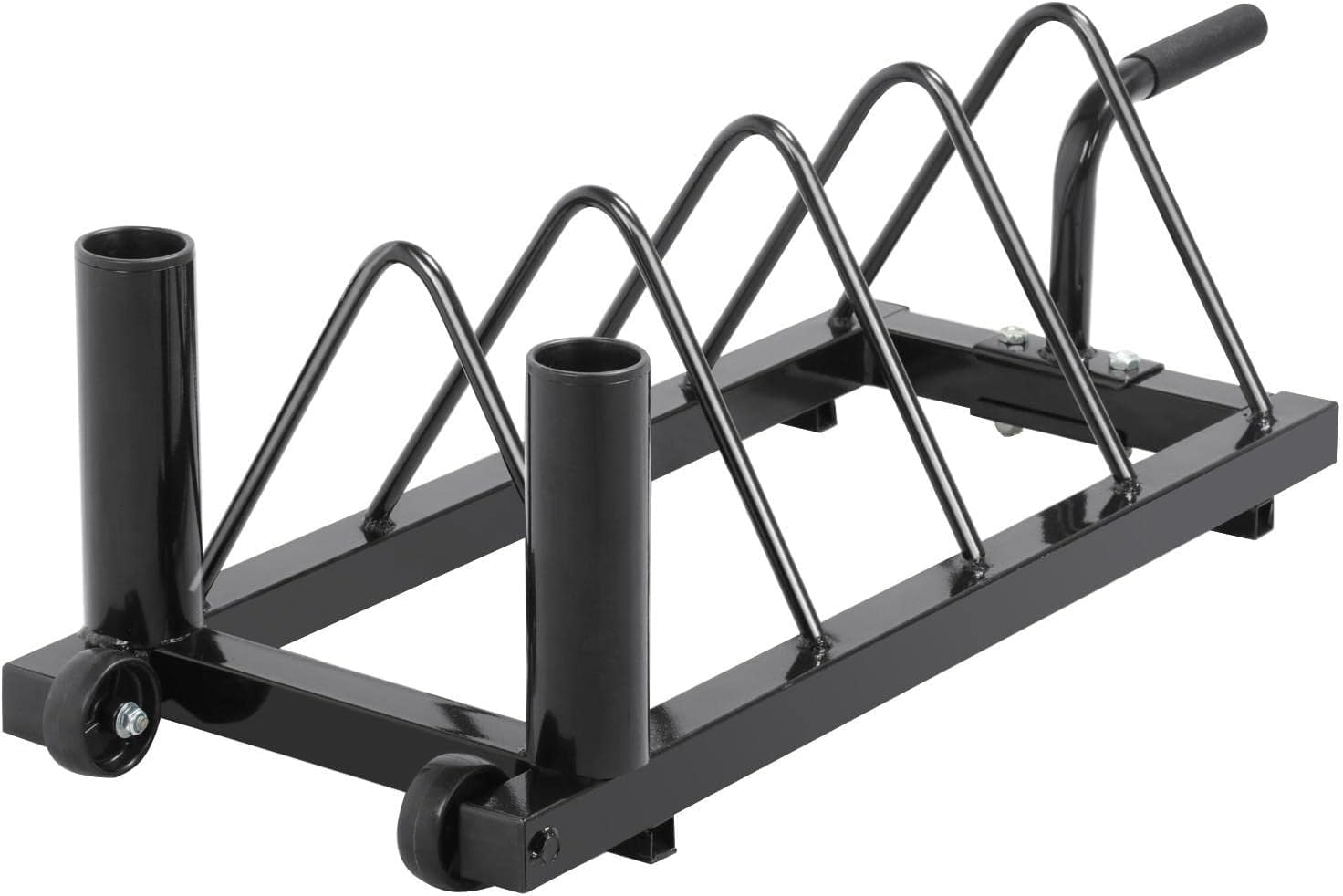 Horizontal Barbell Bumper Plate Rack Holder with Handle and Wheels, Olympic Bar Storage Rack, Black, 300LB Capacity-image-32