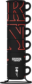 Bialetti Stranger Things 6'lı İstiflenebilir Bardak Seti - Floresan Işık Saçan ve Karanlıkta Renk Değiştiren, Bulaşık Makinesinde Yıkanamaz, Her Biri 80 ml, Siyah