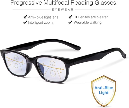 Miniatura 5 de Gafas de lectura multifocales progresivas, sin línea, multifoco, bloqueo de luz azul, lectores de computadora, gafas antirreflejos