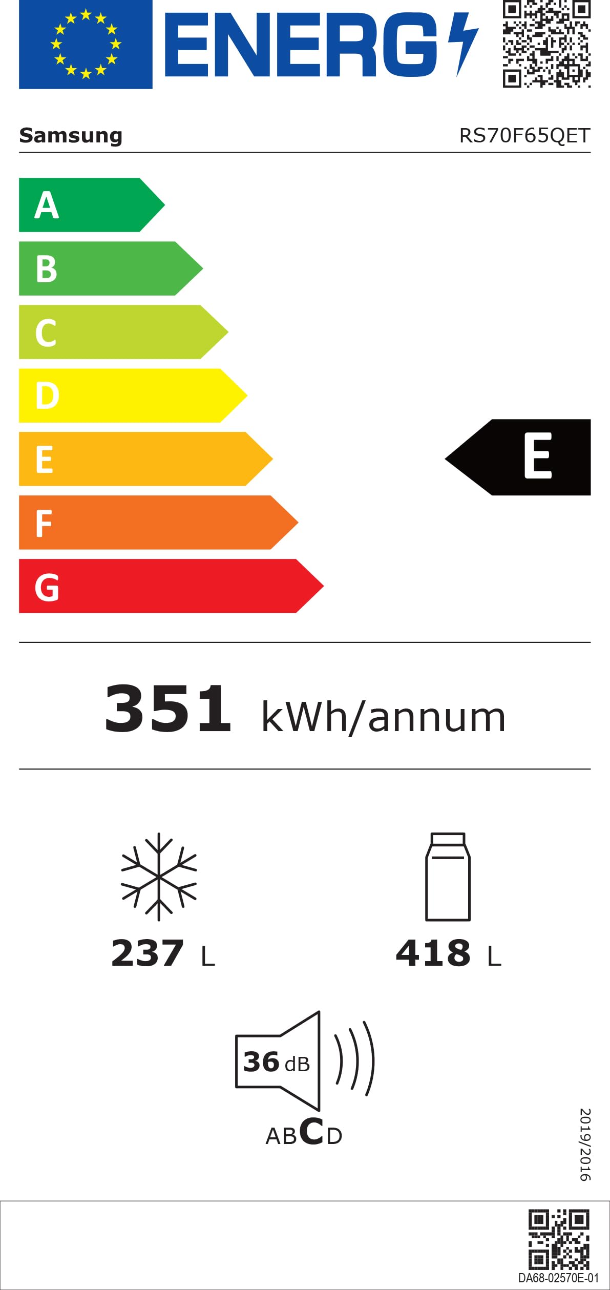 Samsung Frigorifero Side by Side AI RS70F65QET/EF, All-Around Cooling, Wifi con AI Energy Mode, Total No Frost, SpaceMax, 655 L, LxAxP: 91,2 x 178,4 x 72,6 cm, Metal Inox