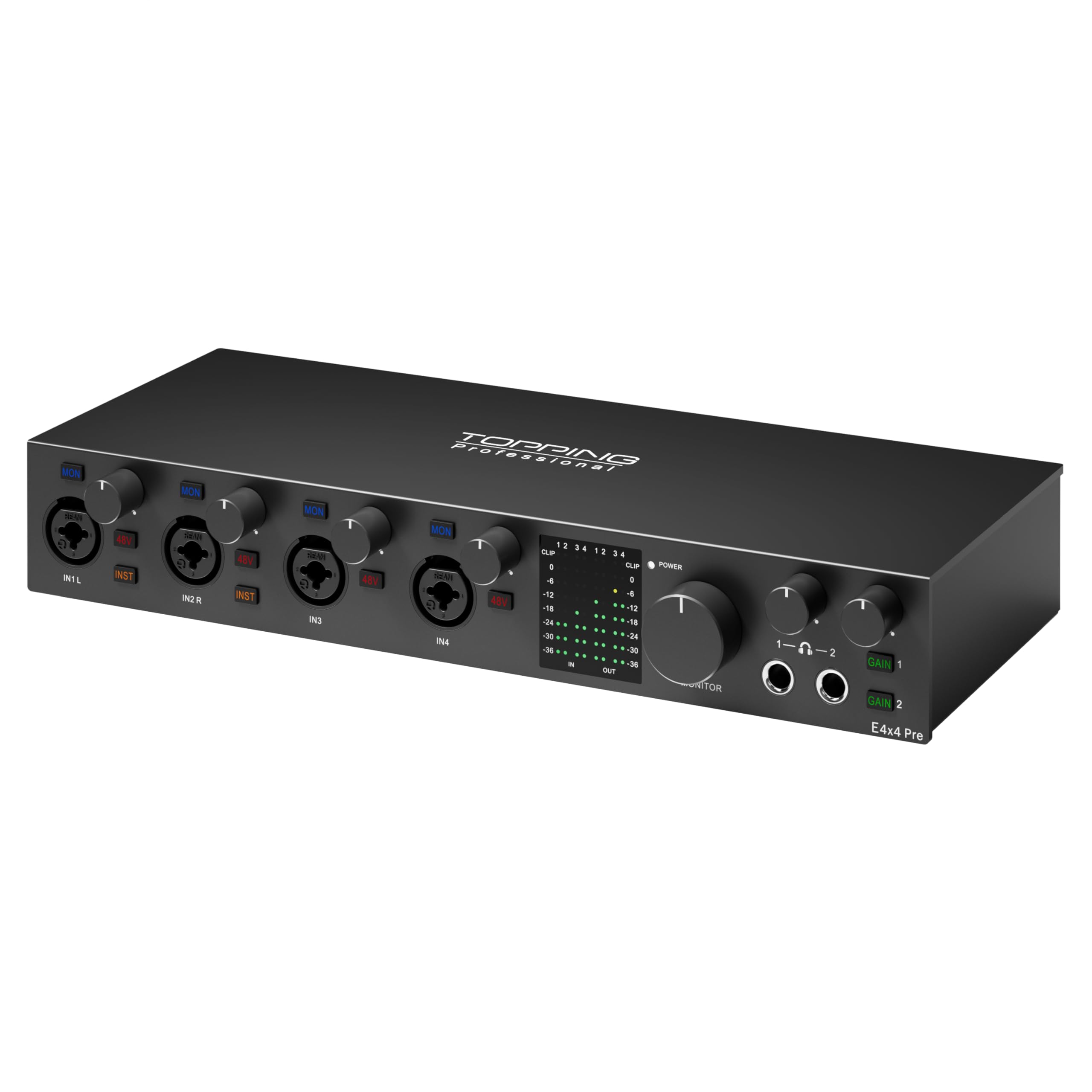 Topping Professional E4x4 Pre, interface audio USB avec 4 entrées et 4 sorties à 24 bits 192 kHz
