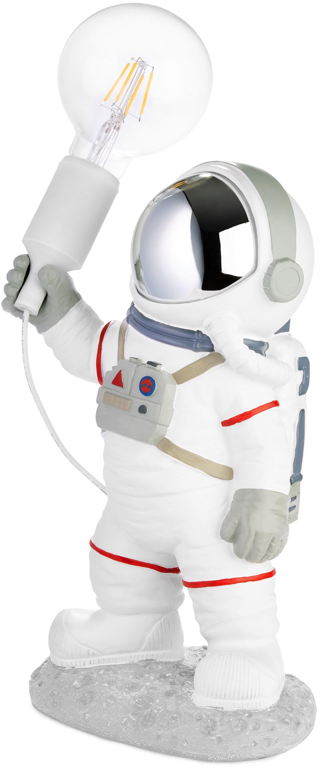 Brubaker Lampada da Tavolo Astronauta - Lampada da Comodino Spaziale da 40 cm con Presa E27 e Spina USB-C - Statua Decorativa del Viaggio Spaziale Dipinta a Mano - Bianco e Argento
