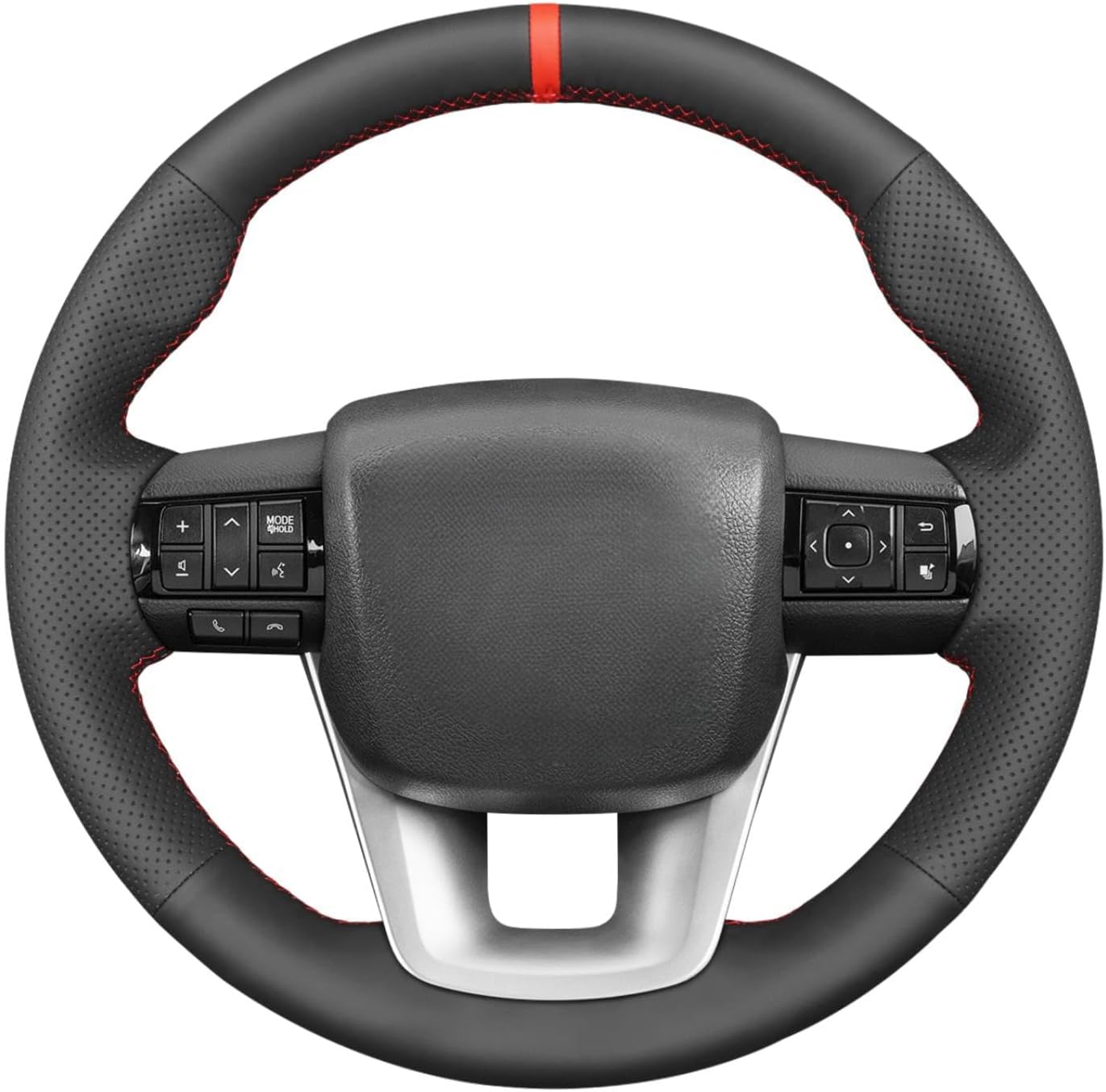 MEWANT Customized Version Carbon Fiber&Suede Steering Wheel Cover Wrap Hand Stitch Fit for Toyota Hilux 2015-2021 / Fortuner 2015-2021