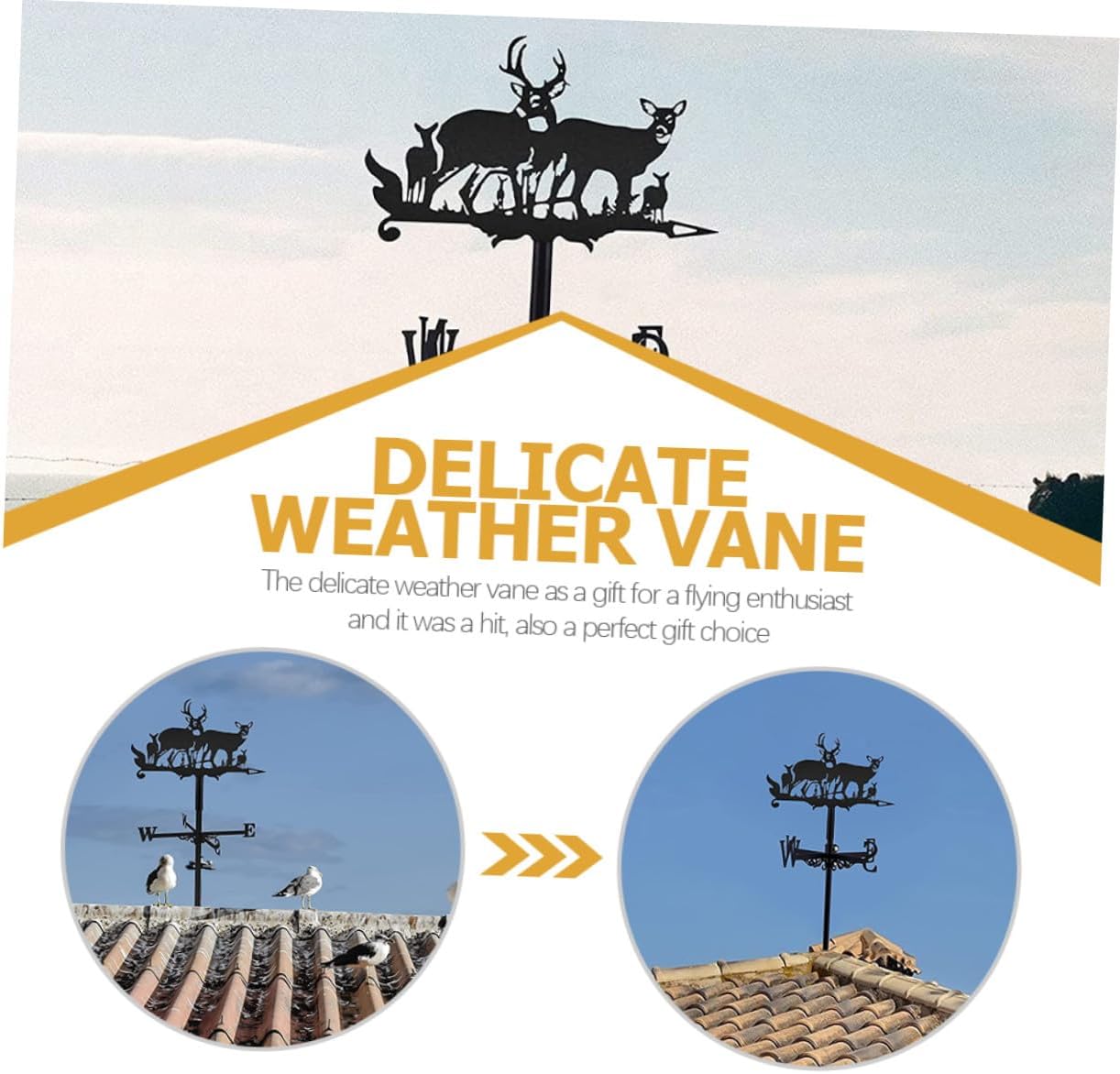 Vintage Metal Deer Weathervane Garden Decor Outdoor Weather Vane for Lawn with Iron Stake Wind Direction Indicator for Yard and Patio