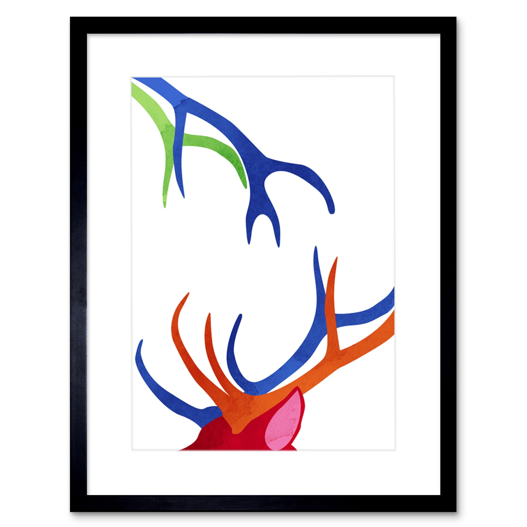 Wee Blue Coo Bright Colourful Scottish Wildlife Deer Antlers Framed Art Print