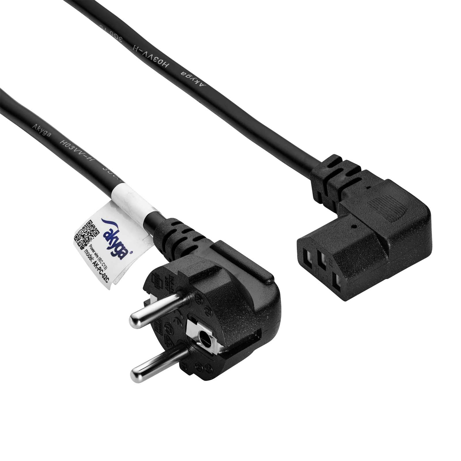 Akyga AK-PC-02C kabel zasilający do monitora PC, projektora, konsoli do gier, kabel zasilający, 3-biegunowy, kątowy, IEC C13 EU CEE 7/7, 1,5 m, kabel do urządzeń zimnych, czarny, Cu, 100% miedź, 3 x