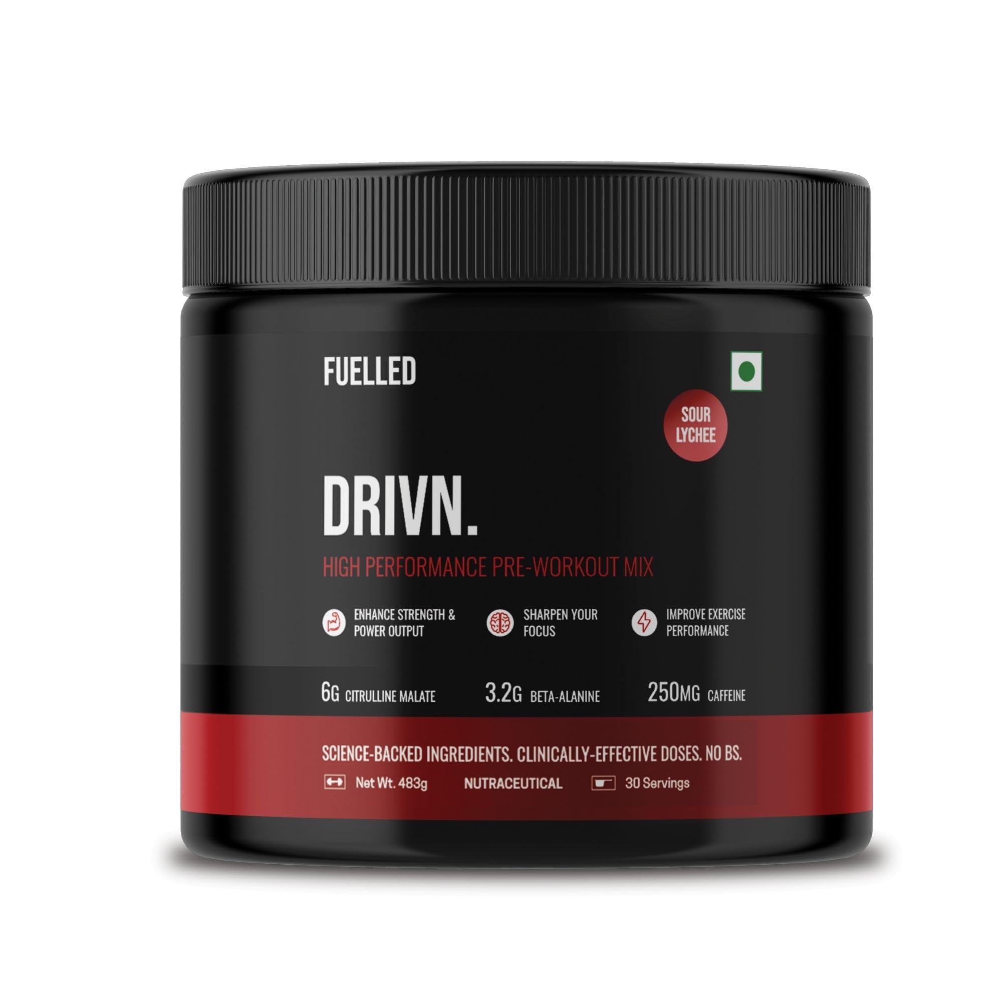 Sponsored Ad - DRIVN Pre-Workout (Sour Lychee, 30 Servings) 3.2 g Beta Alanine, 250 mg Caffeine, 6 g Citrulline Malate (483 g)