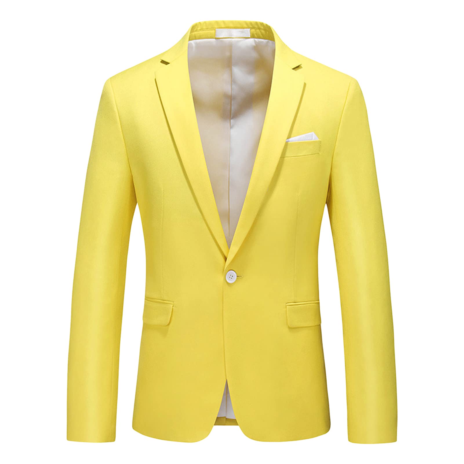 Men's Slim Fit Double Breasted Jacket Slim Fit Business Daily Prom Blazer Peak Lapel Groom Wedding Party Suit Coat (Yellow,5X-Large)