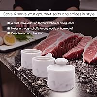 Vista 4 de Bodega de sal de mármol blanco con tapa para Himalaya, mar, hierbas, azúcar o especias, tarro de especias de cocina rústica, pequeño recipiente