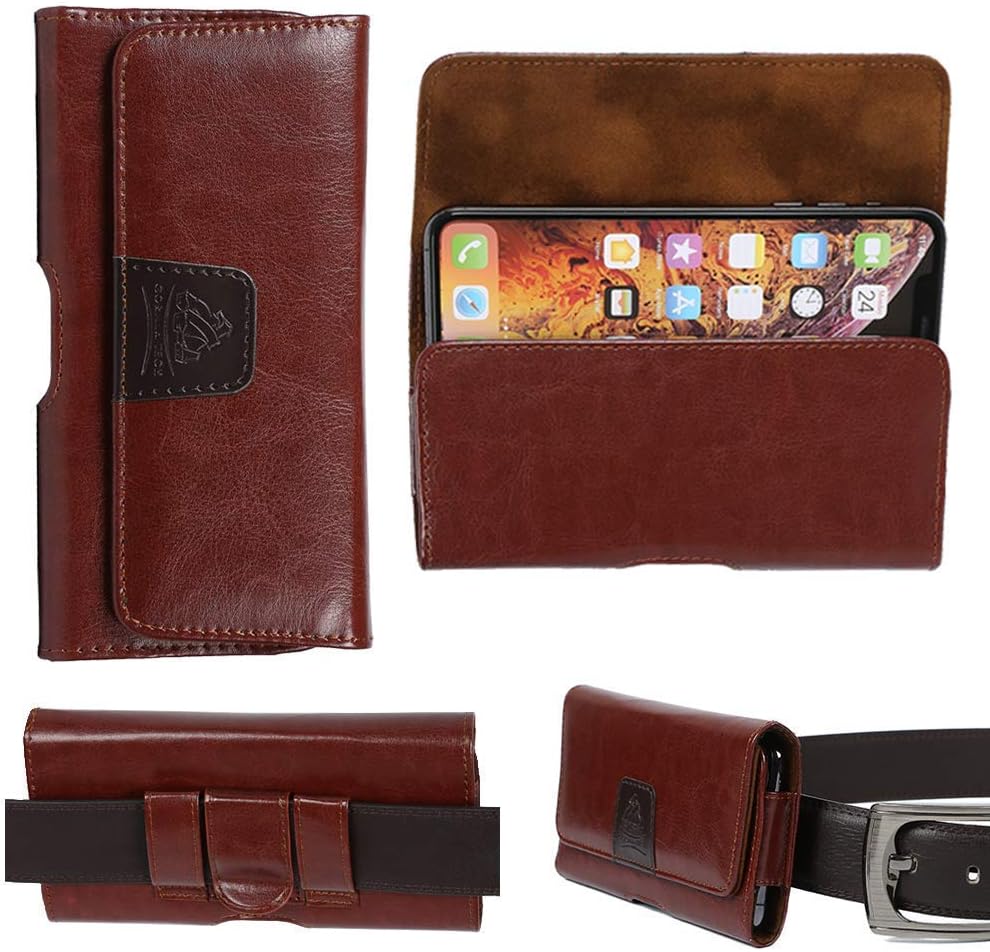 Brown Leather Belt Pouch Case For Galaxy S10, S20, S20 FE 5G, S21 5G, S7 edge, S8, S9, S9+, Horizontal Secure and Safe, Size 160x82x15mm
