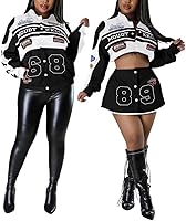 Kafiloe Women's 3-in-1 Racer Biker Jacket: Lightweight Detachable Windbreaker Varsity Coat with Skirt Set