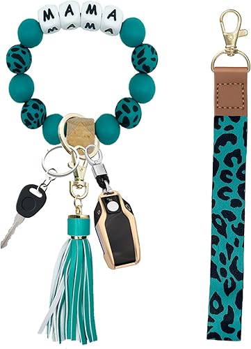 PAKASEBOXES Wristlet Keychain Bracelet with Lanyard for Keys, Silicone Beaded Key Ring for Women, Mother's day Christmas Gift