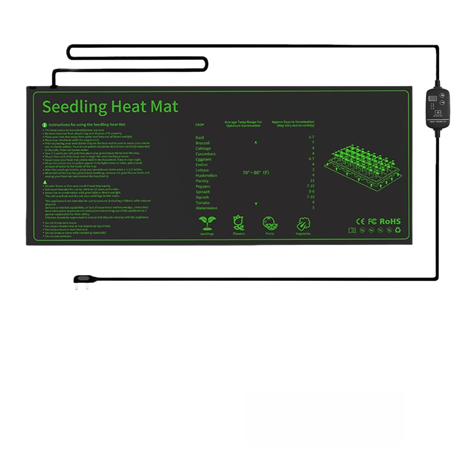 AMFUN Seedling Heat Mat and Digital Thermostat Combo Set,IPX7 Waterproof Seedling Heating Pad for Indoor Gardening Greenhouse and Winter Hydroponic Indoor Seedling Germination