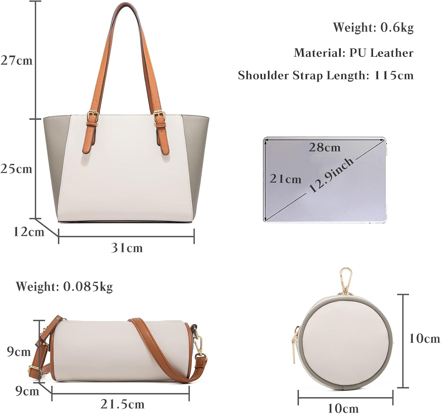 FANDARE Elegant Handbags Tote Bags Shoulder Bag Top Handle Set 3pcs Crossbody Bag image 4