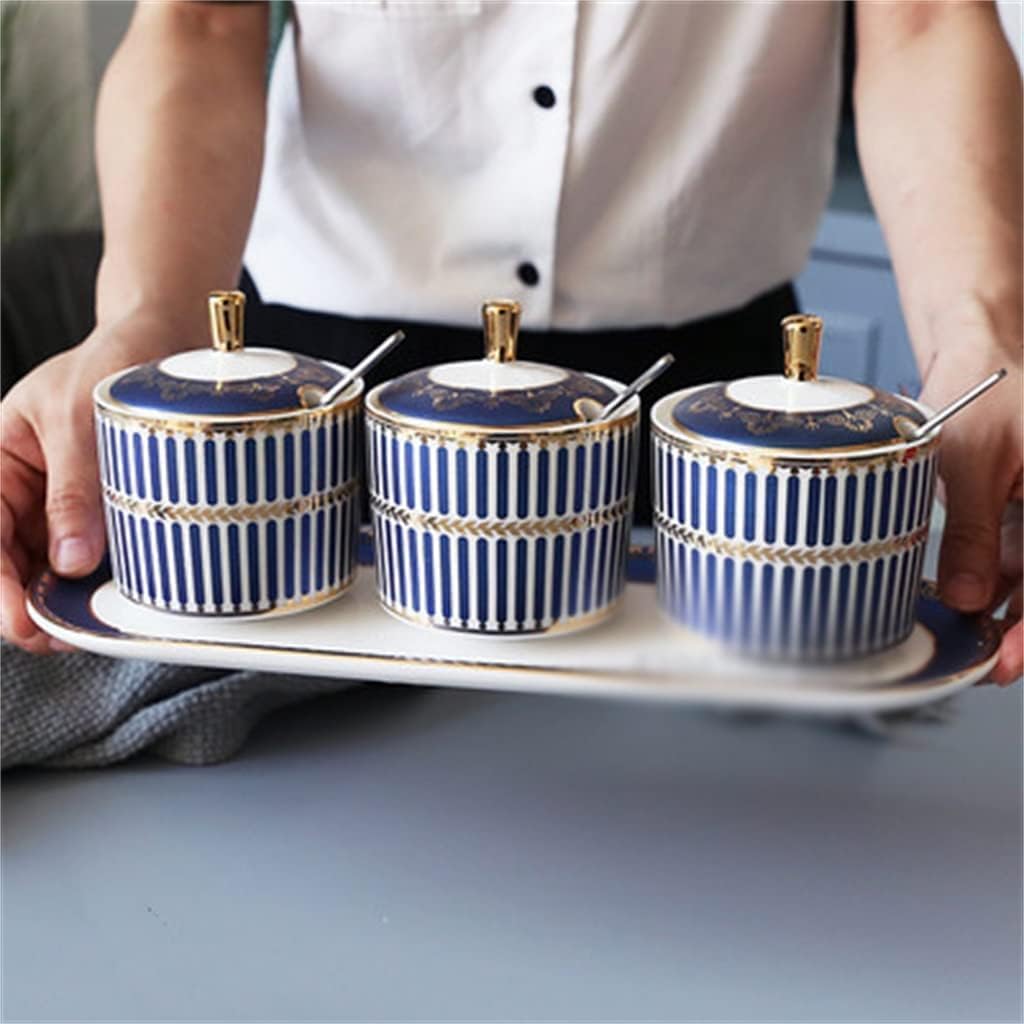 Nordic Light Luxury Ceramic Seasoning Pot Four-Piece Kitchen Seasoning Ceramic Storage Tank Kitchen Seasoning Tool Household Seasoning Container (B One Size)
