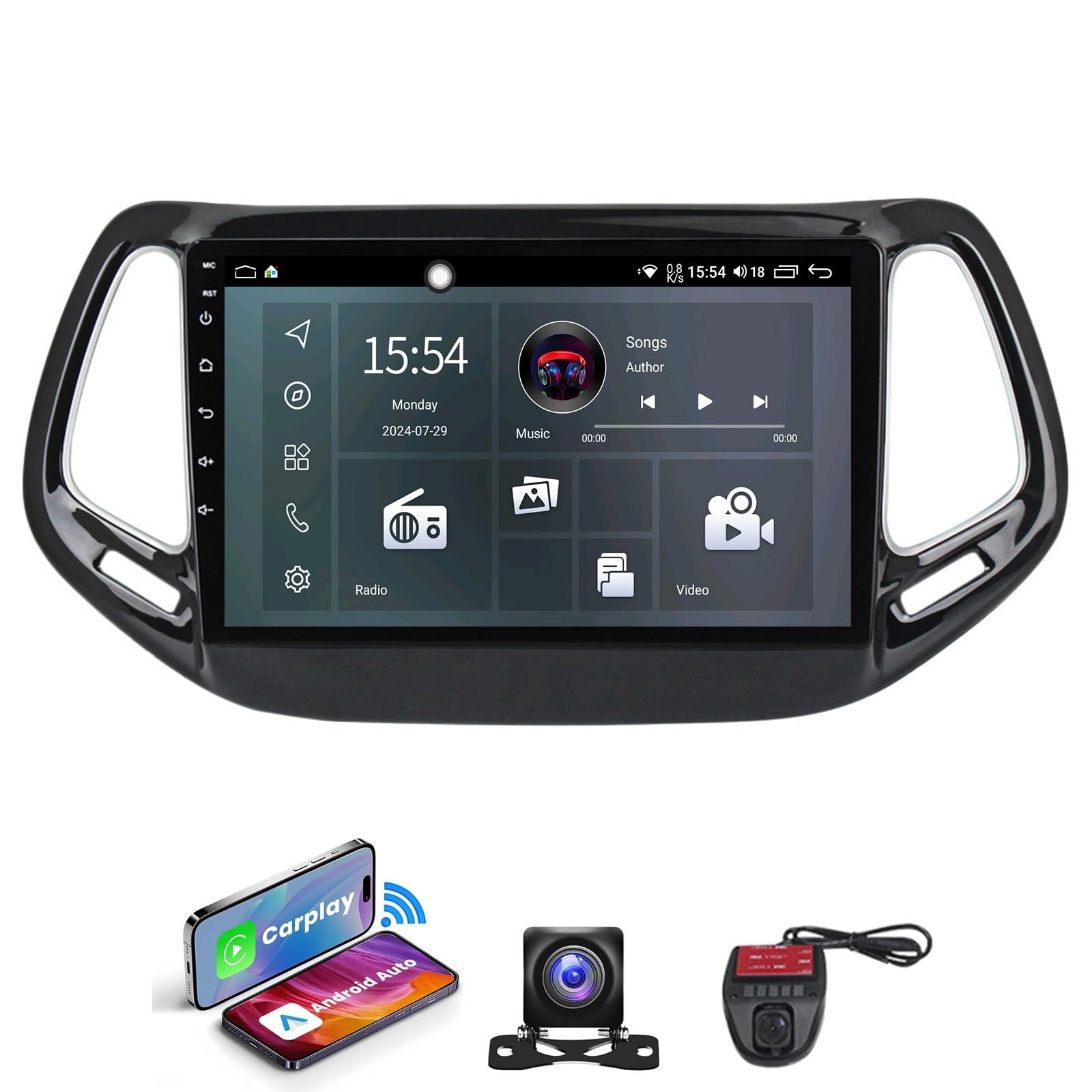 Generico Autoradio Android 13 2 DIN da 10" per Jeep Compass 2016-2019, GPS, CarPlay Wireless, 4G, DSP FM RDS Dab+, Bluetooth 5.0, SWC + DVR - Colore Crema (NF-1)