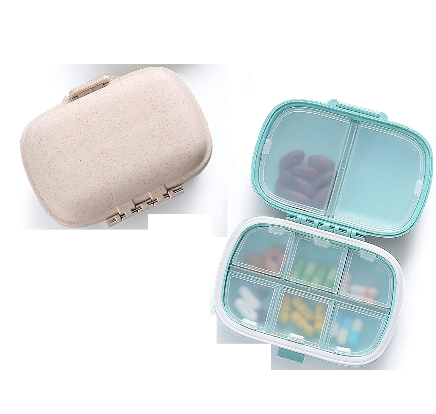 8 Compartments Pill Medicine Organizer Storage Box -Moisture Proof, Made of Food Grade Cereal Fiber, BPA free Wheat Straw Material, Ideal for Travel, Pocket, Purse, Daily Pill Case, Portable Medicine Vitamin Holder Container - 1 Pc Multiple Colours-image-47