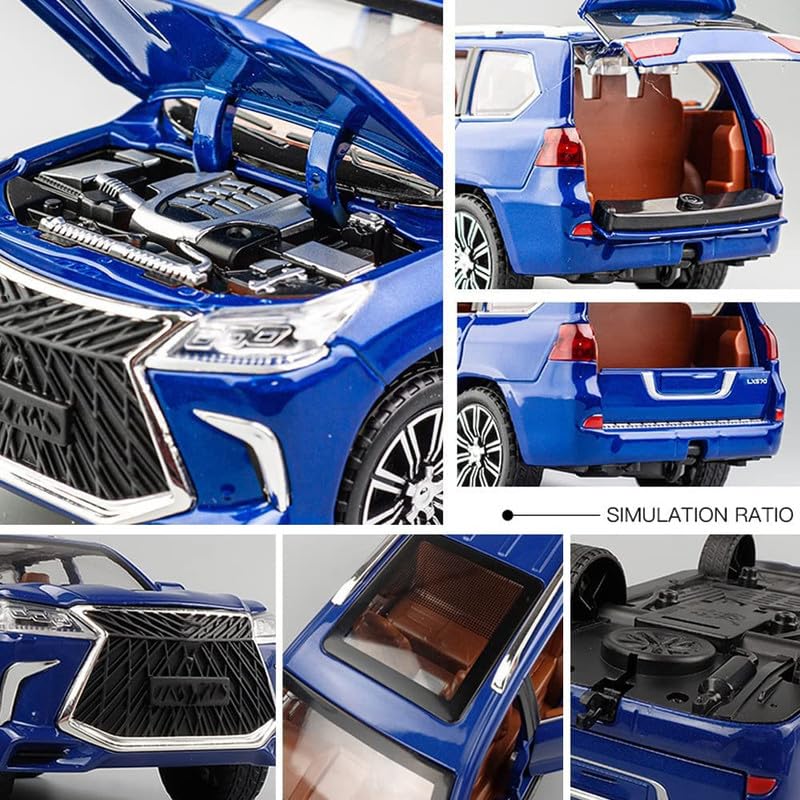 Image of Kids Model 1:24 Lx570 Die Cast Metal Car Pull Back Action Opening Doors with Realistic Engine Sound Lights Toy Car Gift for Boys - Multi