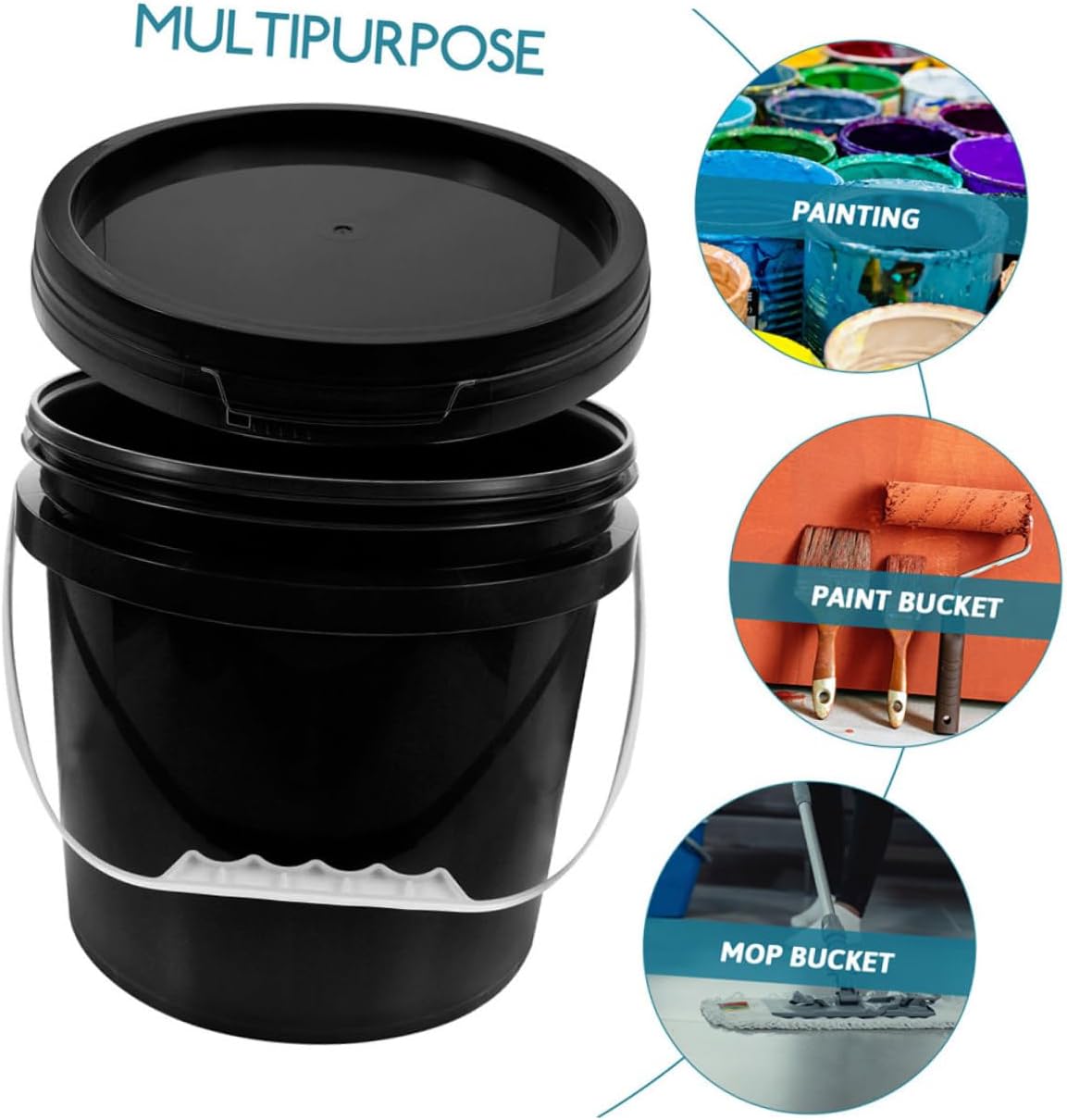 Food-Grade Plastic Sealing Bucket with Lid 5L Round Paint Storage Container with Handle for Art Supplies and Painting Projects