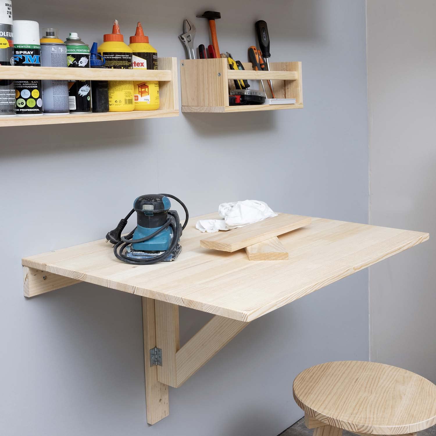 Astigarraga Mesa Plegable de Pared en Madera Maciza Pino, 79,5x59 cm