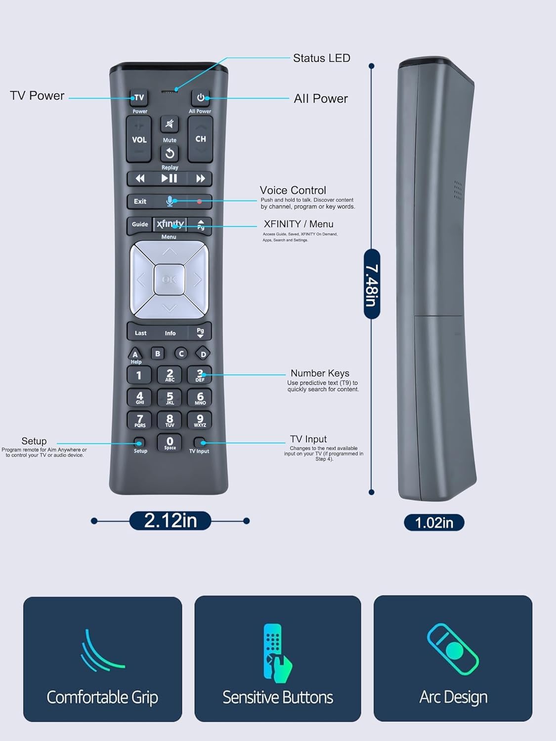 Mando a distancia de voz XR11 de repuesto para Comcast/Xfinity XR11 Premium activado por voz por cable TV retroiluminado nuevo control remoto