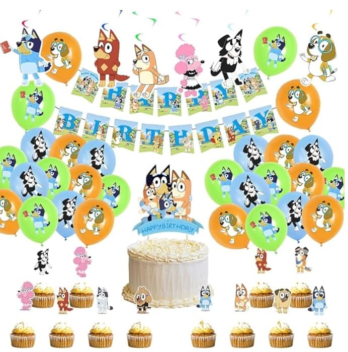 IOSCDH 44 Pieces Party Supplies Set, Birthday Decorations, Banner Accessories, Party Decoration, Birthday Party Decoration for Children, Balloon Birthday Decoration, Cake Topper, Birthday Decoration