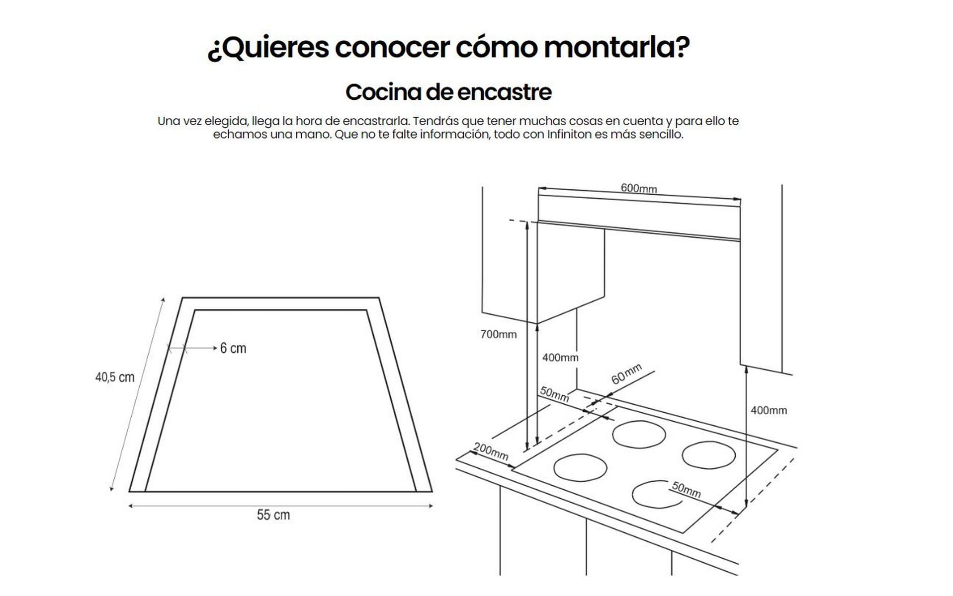 INFINITON Placa de Gas GAS43BXAL, 4 Quemadores, Ancho 60cm, Acabado Acero Inoxidable, Encendido manual, DImensión especial de 43cm de profundidad, Colocación lateral de los mandos