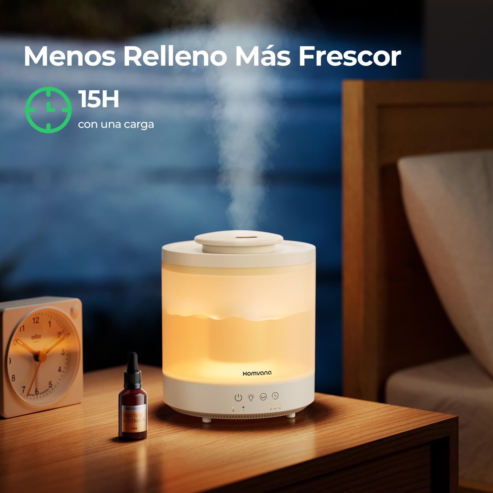 Homvana Humidificador Bebes mocos y tos and Difusor Aceites Esenciales Aromas, 1.5L Hasta de Para Dormitorio, Top-Fill Humidifier Plantas Ultrasonico, Difusor Aromatizador, Humidificadores Habitacion
