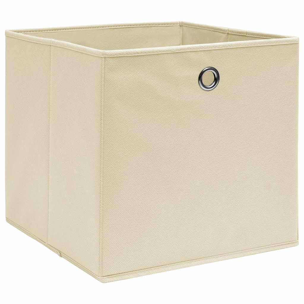 QZZCED Foldable Non-Woven Fabric Storage Boxes 10 Pcs, Cream 32x32x32 cm, with Metal Eyelets for Wardrobe and Shelf Organization