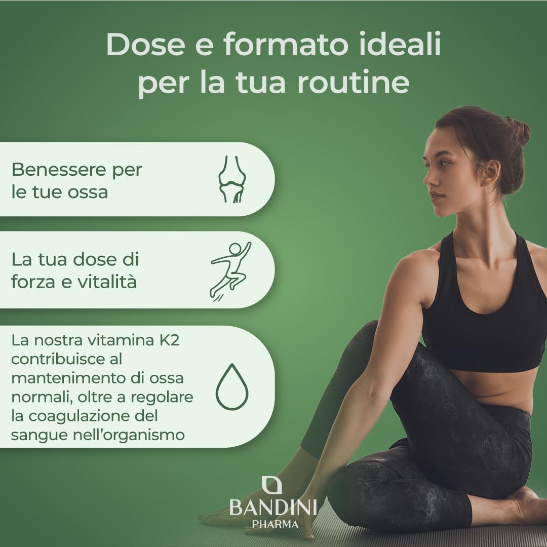 Bandini® Vitamina K2 MK7 200µg | 400 Compresse | Menachinone ad Alto Dosaggio | Vit K 2 MK-7 200 mcg | Contribuisce al Mantenimento di Ossa Normali, 100% Vegan, Senza OGM | Vitamina K Qualità Italiana