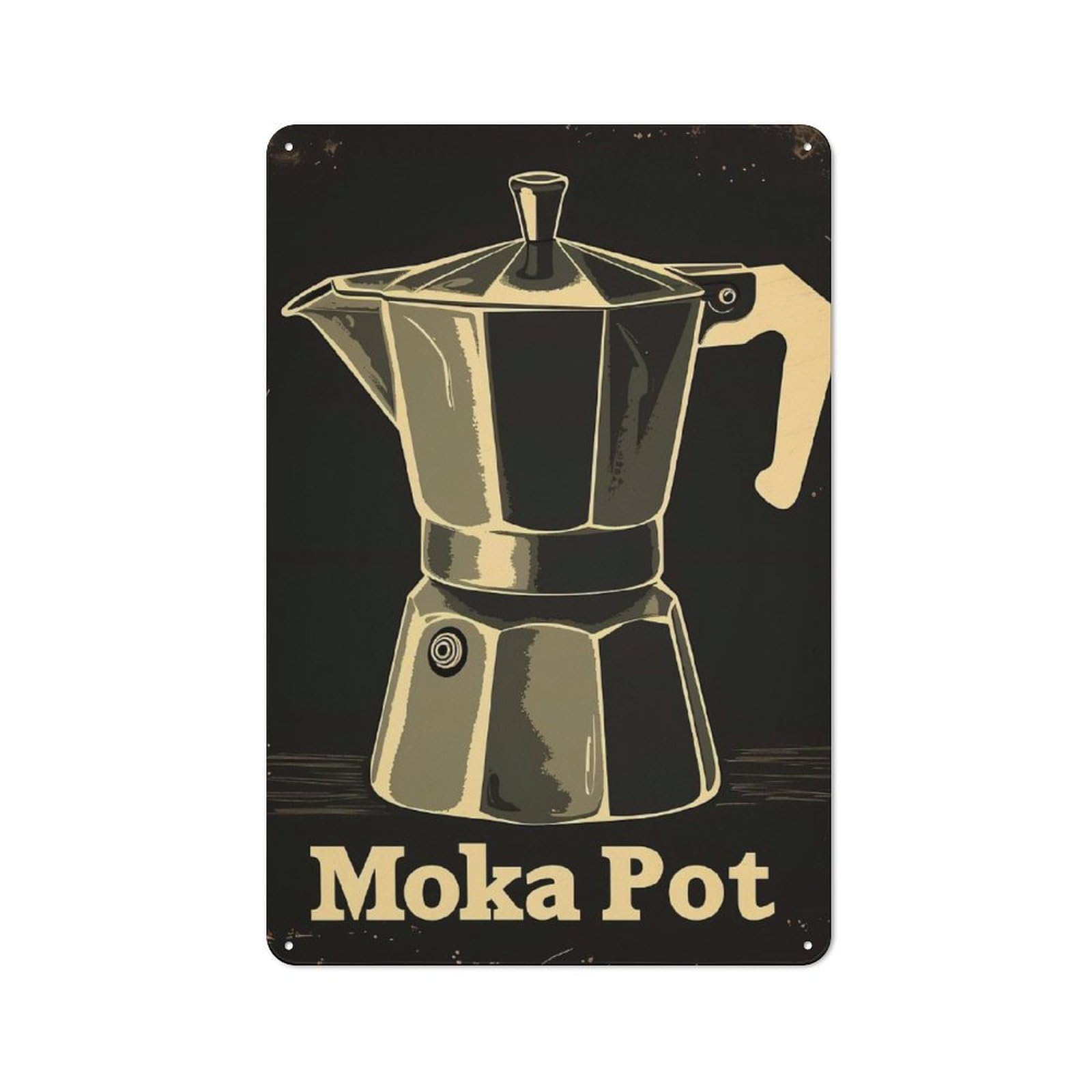 Junmoney Moka Pot Metal Plaque 30X20cm With For Hallway Wall, Retro Decor, For Themed Interiors In Hallways And Entrance Areas