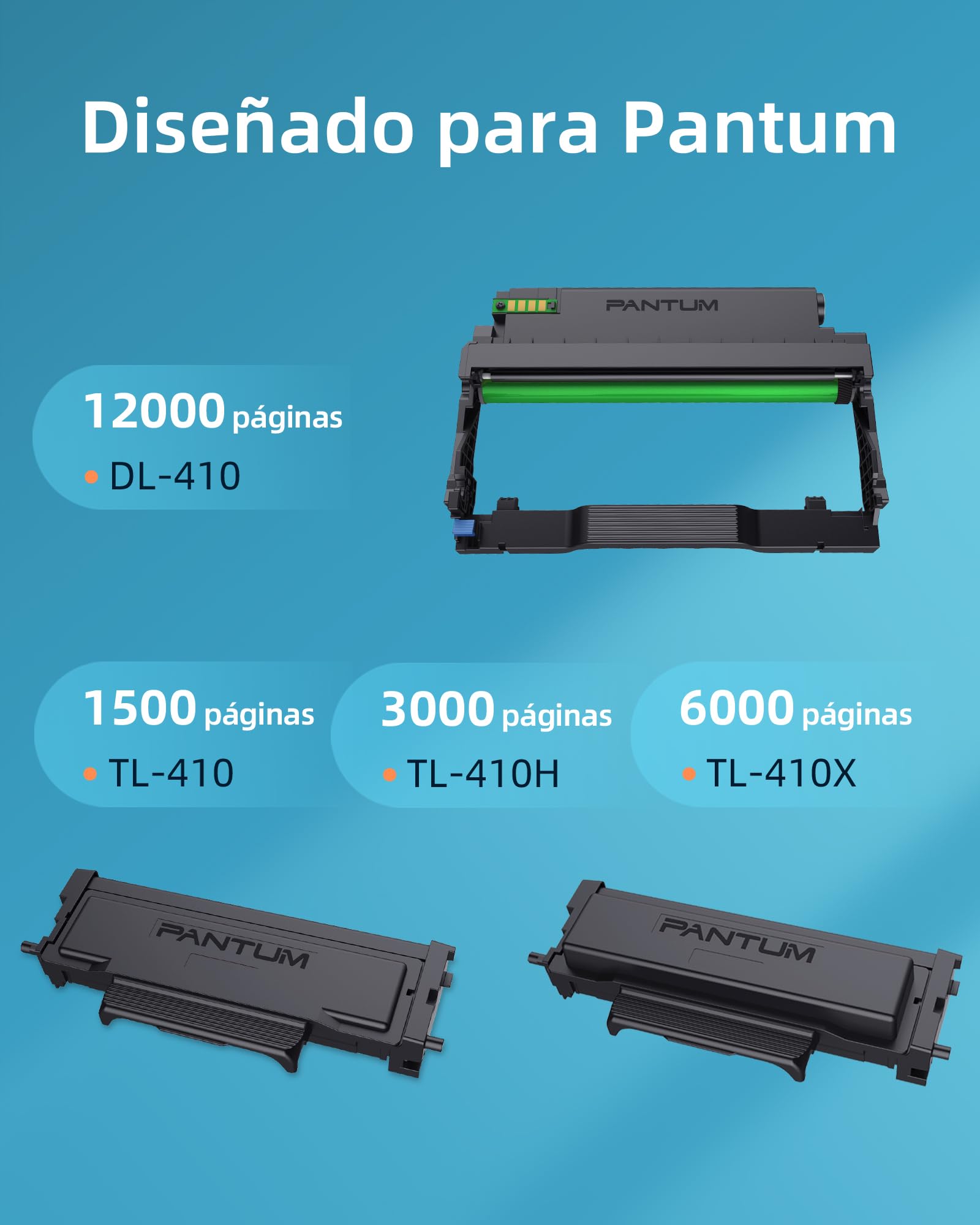 PANTUM DL-410 Unidad de Tambor Original, 12.000 Páginas, Negro | Compatible con P3018DW P3308DW P3300 M6700DW M6800 M7100 M7108DW M7108DN M7200