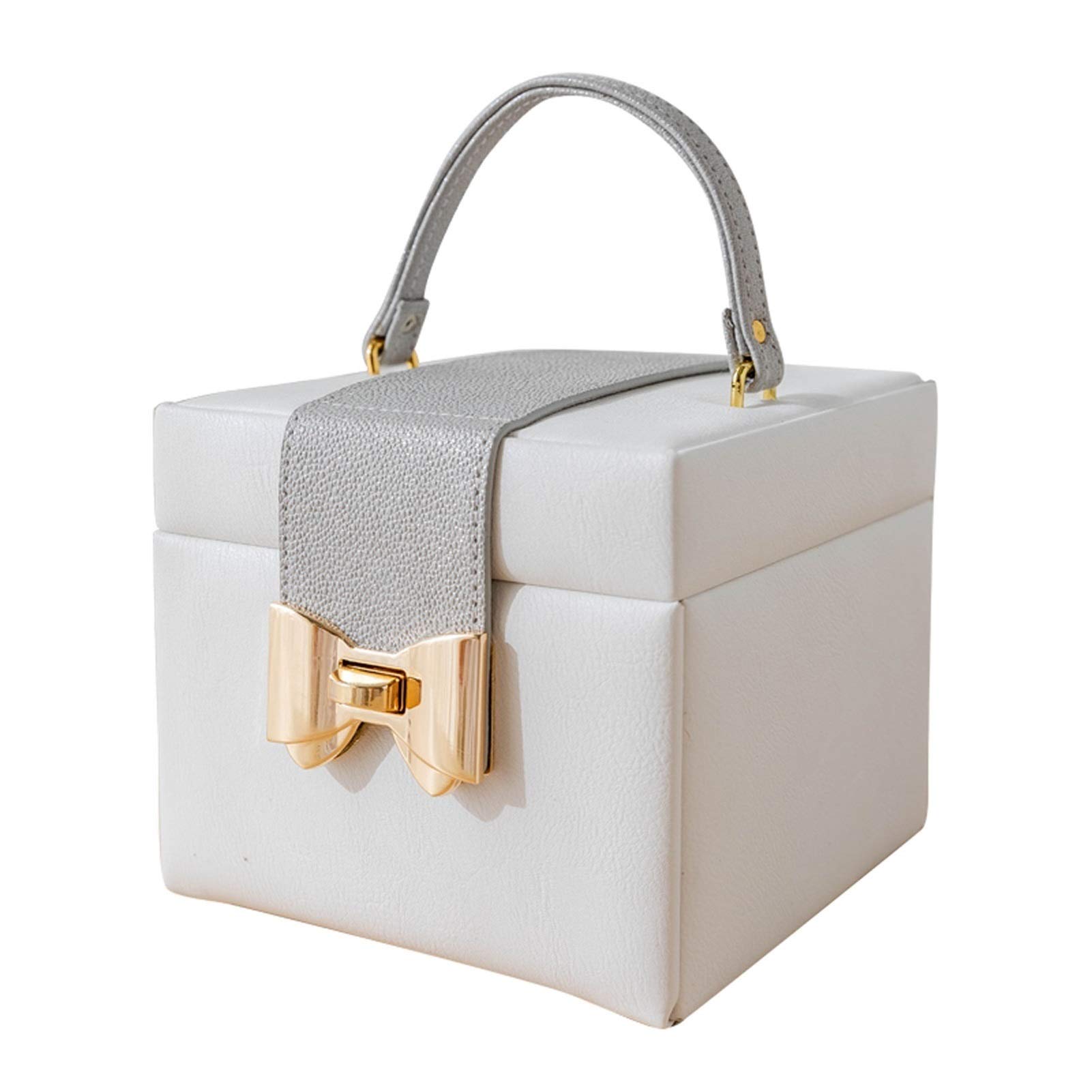 HDBCYUAZ White Leather Jewelry Box Portable Travel Storage, Three-layer Space, Detachable Partition, Large-capacity Gift for Girls or Women