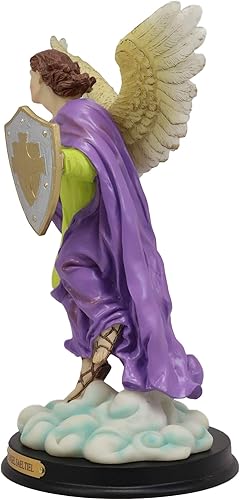 Miniatura 4 de Ebros Santo Arcángel Santo Selaphiel Sealtiel Llevando Escudo de Fe Estatua con Placa de Nombre de Latón 10 pulgadas de alto Ángel Selaphiel Patrón