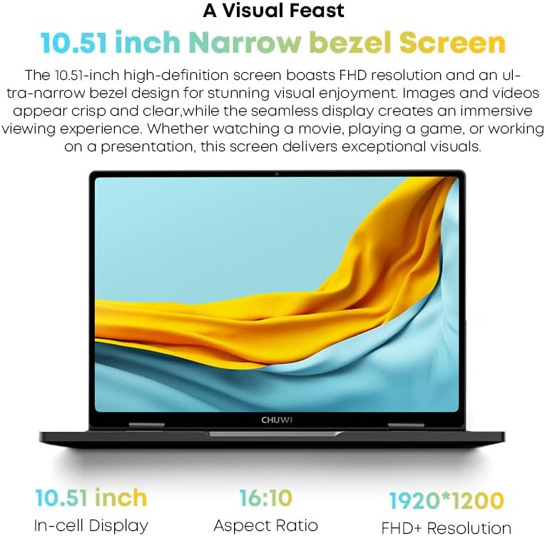CHUWI 2 in 1 Laptop 10.51", Intel N150,16GB RAM 512GB SSD, Mini Laptop Windows 11, FHD 1920 * 1200 IPS Touchscreen, Backlit Keyboard, WiFi 6, BT5.2, Fan, Pocket PC for Work - 5