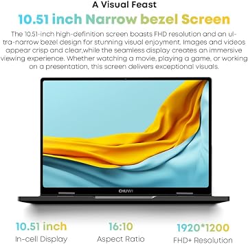 CHUWI 2 in 1 Laptop 10.51, Intel N150,16GB RAM 512GB SSD, Mini Laptop Windows 11, FHD 1920 * 1200 IPS Touchscreen, Backlit Keyboard, WiFi 6, BT5.2, Fan, Pocket PC for Work