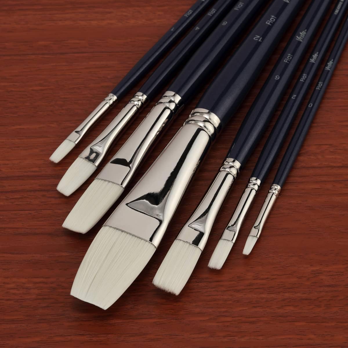 Creative Mark Vesta Synthetic Bristle Artist Paint Brushes for Acrylic Painting - Long Handle Acrylic Paint Brush Set of 7 Mimics Chungking Bristles for Oils and Alkyds - Flat Sizes 0,1,2,4,6,8,12